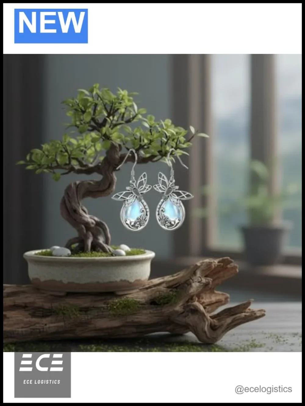 Dragonfly Moonstone Drop Earrings Hypoallergenic Metal French Wire Gift Box